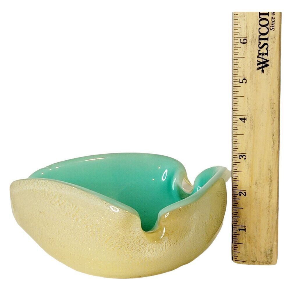 Seguso Murano Aqua Green Celadon Gold Flecks Italian Art Glass Dish Bowl Ashtray - Picture 10 of 12